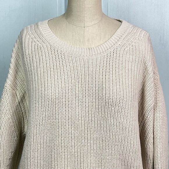Gap Crewneck Sweater Shaker-Stitch Cotton Drop Shoulders Chino Beige Sz L NEW - Picture 3 of 11